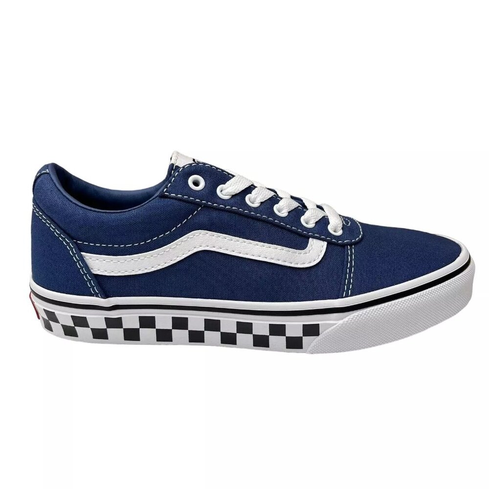 Vans Ward Youth Boy's Canvas Casual Sneakers Size 4 Blue Checker Sidewall Laceup